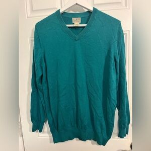 L.L. Bean Men's V-Neck Sweater Teal Size L Tall Cotton Cashmere Classic